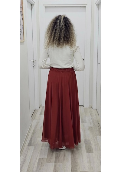 Lodmela Bel Lastikli Kloş Şifon Etek 6003-kiremit Kiremit