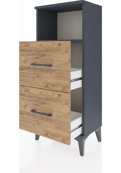 Arges Komodin Tek Raflı 2 Çekmeceli 44x30x106 Antrasit-çam Antrasit