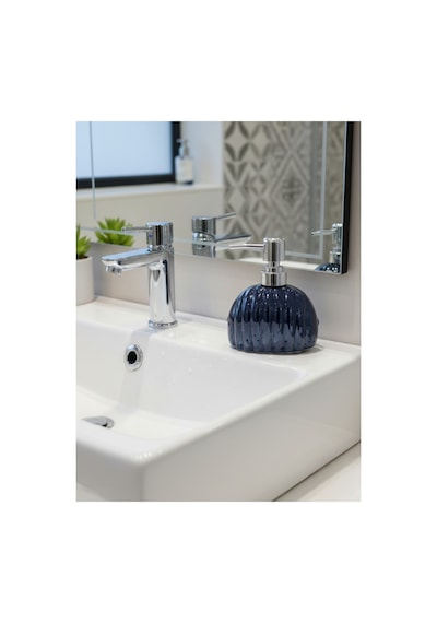 Buççin Online Mağaza Dekoratif Seramik Sıvı Sabunluk Krom Başlıklı Şık Banyo & Mutfak Dispanseri Seramik Lacivert Çok Renkli