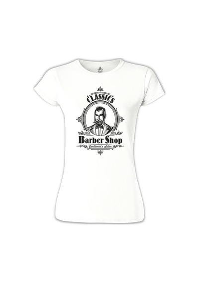 Barber Shop Beyaz Kadın Tshirt 001