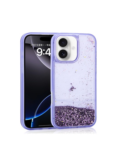 Kilifone - İphone 16 Uyumlu Kılıf Sıvılı Simli Şeffaf Arka Yüzey Keto Silikon Kapak - Mor - T35545