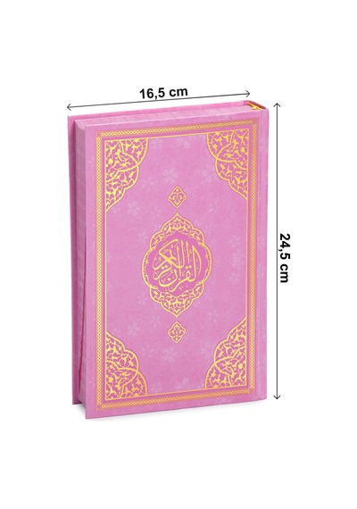 Çantalı Kız Çocuk İbadet Seti Pembe Kabe Motifli İsimli Seccade Orta Boy Kuranı Kerim Tesbihli