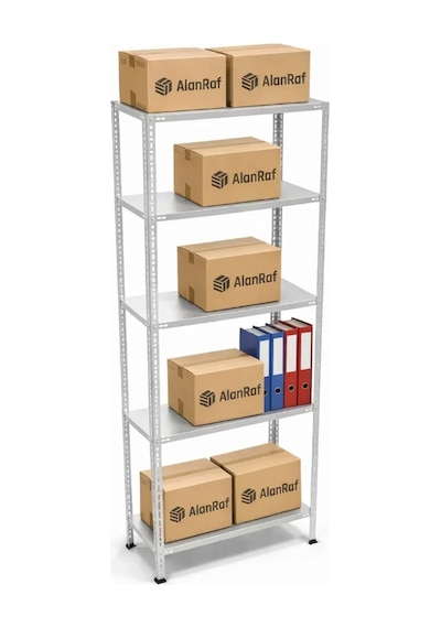5 Katlı Galvaniz Çelik Raf - Depo, Arşiv, Kiler, Dosya, Market Rafı 31x93 Cm-100 Cm-0.70 Mm