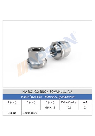 20 Adet Kıa Bongo Bijon Somunu 23 A.a