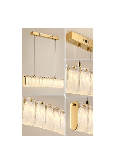 Modern Premıum Lüks Gold Detaylı Cam Led 3 Renkli Sarkıt Salon Yemek Odası Avizesi 40w Beyaz