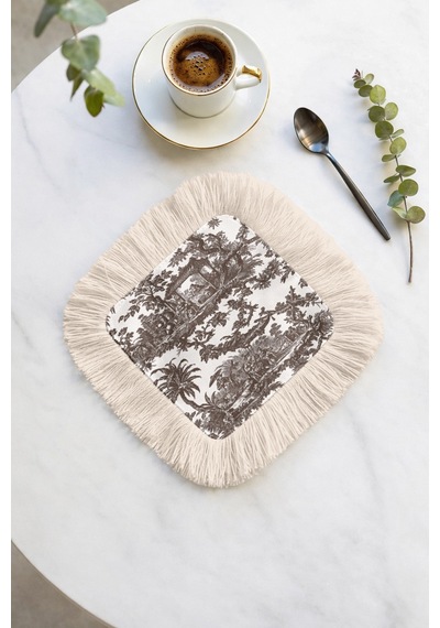 Klasik Fransız Stil Püsküllü Sunum Peçetesi - Vintage Country Rustik Bardak Altlığı Sunum Mendili Çok Renkli