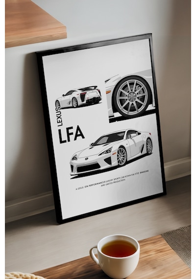 Lexus Lfa Siyah Ahşap Çerçeveli Poster, Dekoratif Araba Duvar Tablosu