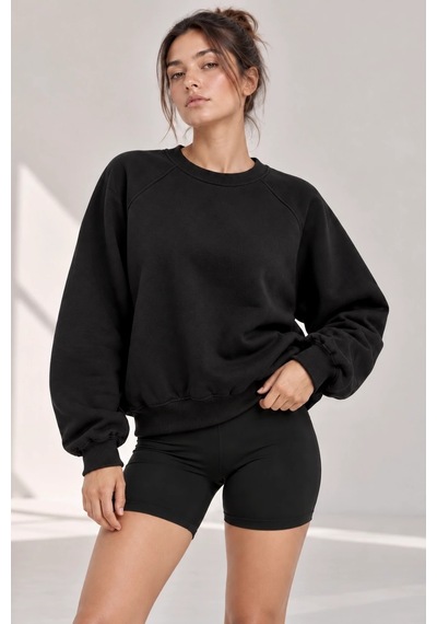 Bbbutikbasic Kadın Şardonlu 3 İplik Kısa Reglan Kol Sweatshirt My3535 siyah
