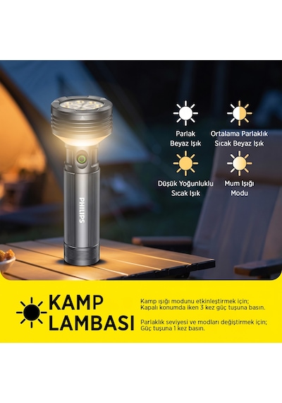 Philips Sfl6253 3000 Lümen 50w Led El Feneri Metal Gövdeli 9 Modlu Çıkarılabilir Pilli Şarj Edilebilir Çift Açılı Flashlight