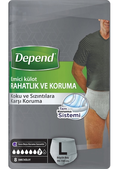 Depend Emici Külot Pants Hasta Bezi L - Büyük - Large Erkek İç Adet 8 Adet Tekli Pk L