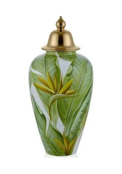 Lamedore Yeşil Yaprak Desenli Kapaklı Küp Küçük Boy 23x49,5 Cm Yeşil