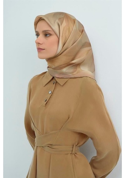 Armine İpek Eşarp 2026 Yaz - 9519-85 Sütlü Kahve Gri Twill