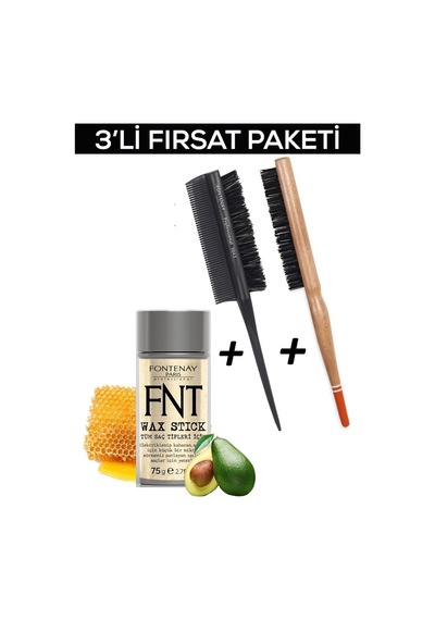 Fontenay Hair Wax Stick 75gr + Profesyonel Topuz Krepe Şiş Tarak 3043 2'li Set