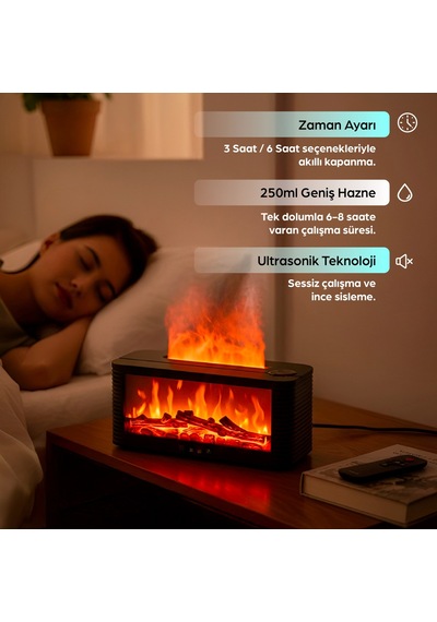 Robeve Şömine Hava Nemlendirici Uzaktan Kumandalı Hava Nemlendirici 7 Renk Şömine Aroma Difüzör Aroma Terapi Cihazı Buhar Makinesi