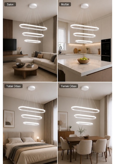 AvizeGO Elipso 3'lü Led Sarkıt Avize 3 Renk Kumandalı Beyaz