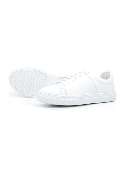 Beyaz Hakiki Deri Kadın Bağcıklı Sneaker Ayakkabı Beyaz
