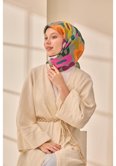Silk Home Aura Eşarp 140003-09 Petrol Yeşili, Turuncu, Mor, Pembe