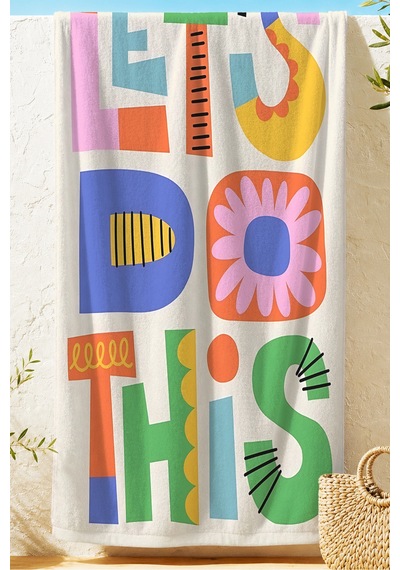 Yazılı Modern Tipografik Plaj Havlusu - Renkli Retro Pop Art Hızlı Kuruyan Mikrofiber Havlu Ayaz Yasemin