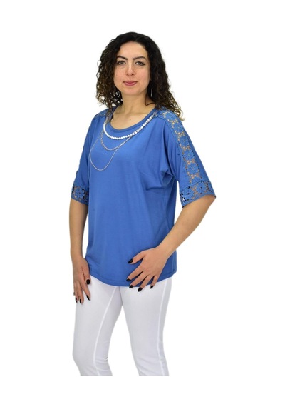 Caftan Kadın Kısa Kol Baskılı Bluz Bgl-st04708 Mavı