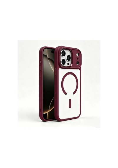 Apple iPhone Uyumlu  Uyumlu 18 Pro Max Kılıf Wireless Şarj Özellikli Zore Krom M-safe Silikon Kapak Mürdüm