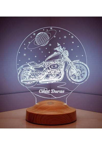 Babalar Günü Hediyesi, Süper Baba, Chopper Motorsiklet, Motor Hayranı Babaya Hediye 3 Boyutlu, 3D Led Lamba