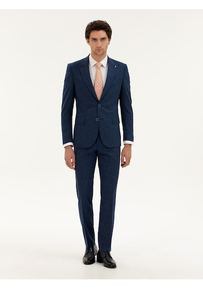 Cacharel Lacivert Slim Fit Keten Karışımlı Takım Elbise Cacharel Lacivert Slim Fit Keten Karışımlı Takım Elbise