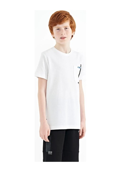 Tommy Life Beyaz Cep Detaylı O Yaka Standart Kalıp Erkek Çocuk T-shirt - 11120