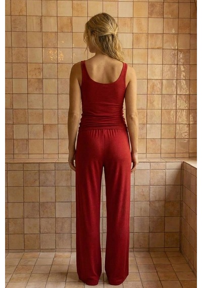 Siyah İnci Geniş Askılı Viskon Örme Pijama Takım 8012 Vişne