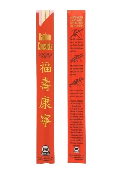 Bambu Chopstick, Doğal Bambu Malzeme, Kırmızı Kağıt Ambalajlı, Tek Kullanımlık, 21-23 Cm, 100'lü Paket Çok Renkli