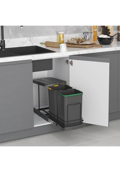 Starax Teleskopik Raylı Plastik Gövde Çöp Kovası 12+12 Litre Antrasit Modül 40cm S-2392-a
