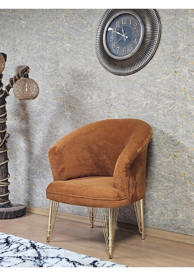 Zafir Tekli Teddy Gold Kaplama Telli Ayak Çay Seti Koltuk Tekli Berjer , Balkon, Salon, Ofis Kiremit