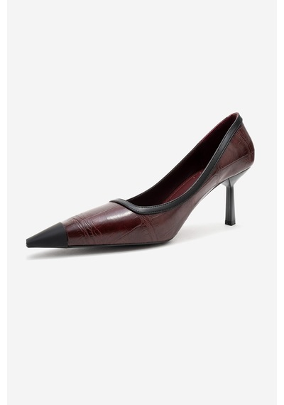 Luvishoes Rona Bordo Baskı Mat Burunlu Kadın Topuklu Ayakkabı Bordo