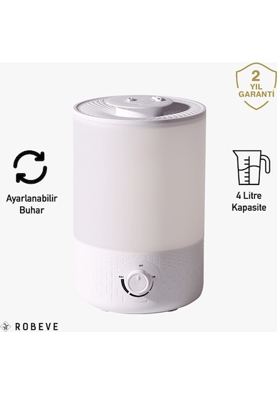 Robeve Rbh-02 Ultrasonik Hava Nemlendirici 4 Litre Buhar Makinesi Ve Aroma Difüzörü Otomatik Kapanma Özelliği
