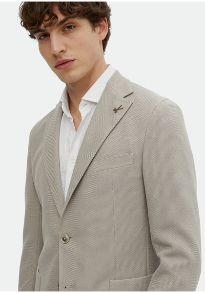 Ramsey Bej Desenli Shirt Shoulder Slim Fit Pamuk Karışımlı Ceket