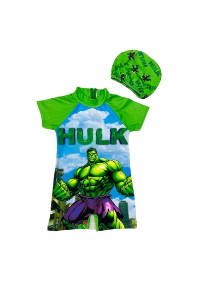 Lolliboomkids Erkek Çocuk Yeşil Dev Avengers Hulk Temalı Hassas Ten Kısa Kol Şort Hipster Mayo Takımı Yeşil