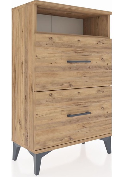 Arges Komodin Tek Raflı 2 Çekmeceli 60x30x96 Çam-çam Atlas Çam