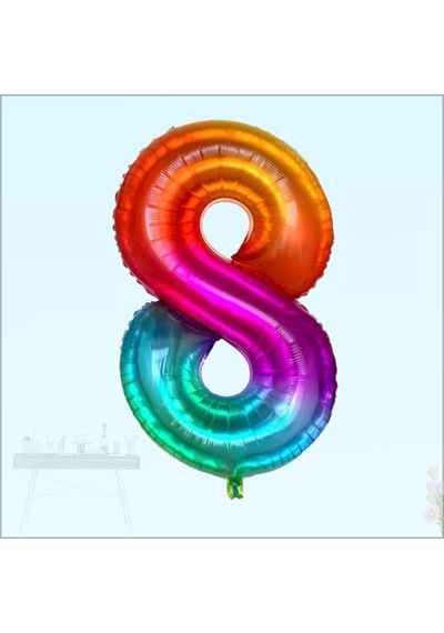 8 Yaş Rakam Folyo Balon. 100 CM - Gökkuşağı