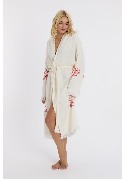Mulberry Muslin Peştemal Bornoz Banyo Ve Plaj Elbisesi Kırmızı