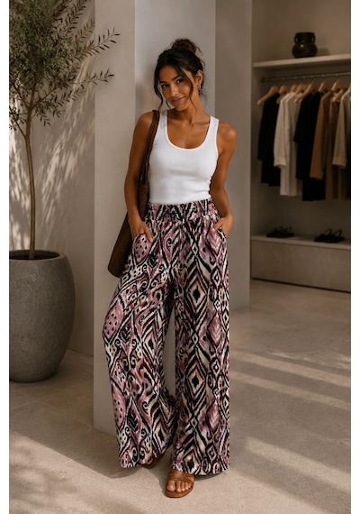 Bbbutikbasic Desenli Bol Paça Viskon Pantolon Günlük Şık Kadın Pantolon My3535 Desen1 Bbbutikbasic Desenli Bol Paça Viskon Pantolon Günlük Şık Kadın Pantolon My3535 Desen1
