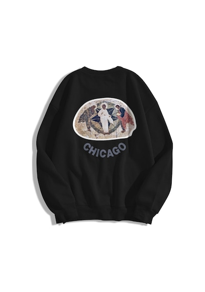 Startmore Unisex Chicago Jesus Is King Bisiklet Yaka Sweatshirt Siyah Siyah