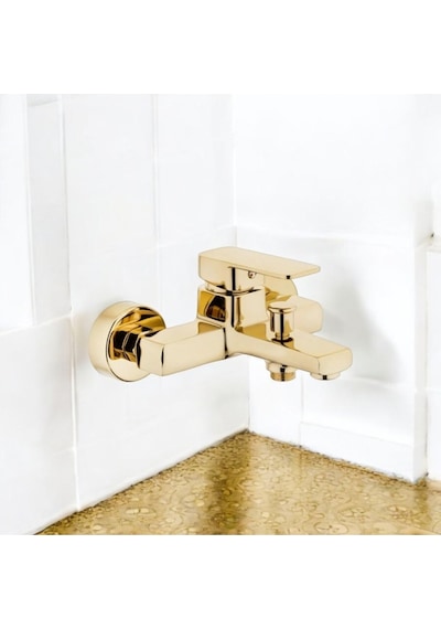 İsaoğlu Yapı Gold Duş Sistemi Kare Premium Banyo Bataryası Dahil Gold Yağmurlama Gold