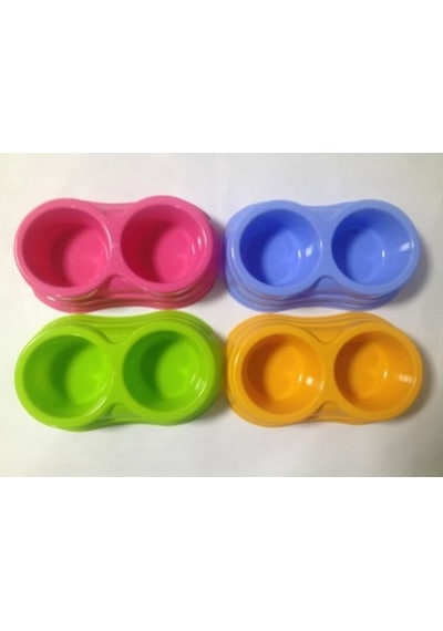 26 CM İkili Plastik Köpek Mama ve Su Kabı Çok Renkli