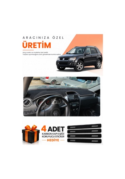 Suzukı Grand Vitara 2006-2012 Uyumlu Torpido Koruma Örtüsü Oto Kılıfı - Siyah Gri