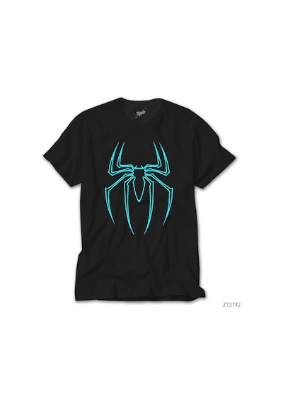 Spiderman Blue Logo Siyah Tişört