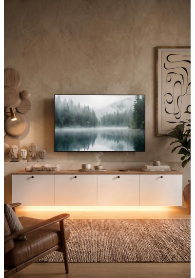 Alaska Led Işıklı Tv Ünitesi Sehpası 4 Kapaklı Duvara Monte 180cm Sepet-beyaz