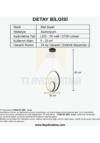 Tt004-Sy Tt Aydınlatma Göz Modeli Mat Siyah Led Avize