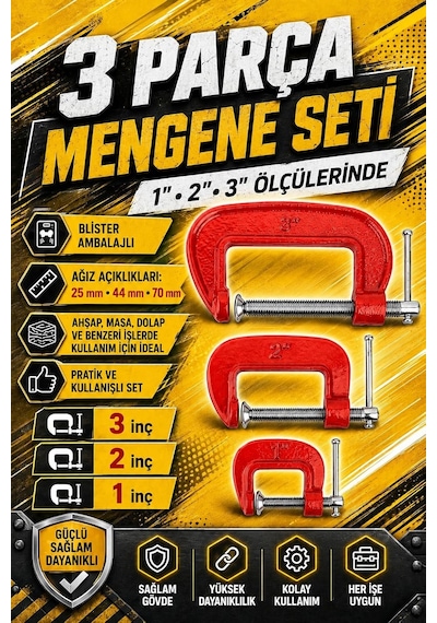 Zephoo 3 Parça C Tipi Sıkma Mengenesi Seti 1 İnç 2 İnç 3 İnç Döküm Gövde Ahşap Metal Mobilya Kaynak Ve Tamir