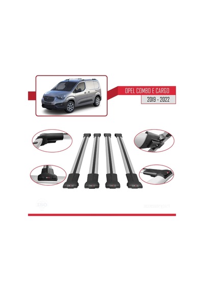 Opel Combo E Panelvan 2019-2022 Arası İle Uyumlu Fly Model Ara Atkı Tavan Barı Gri 4 Adet Bar