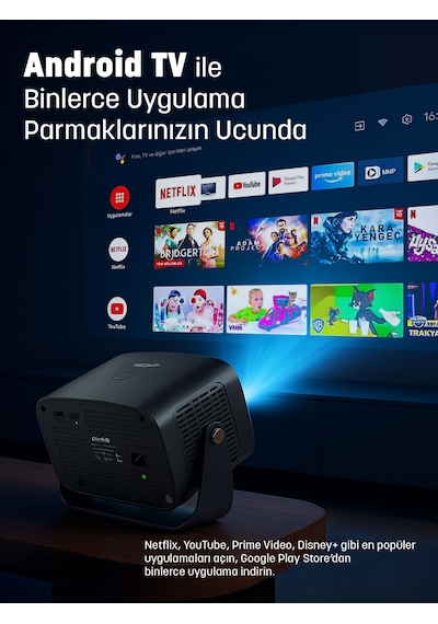 Jeero 4k Smart Cinema Portable Projector Auto Focus / Android Türkçe Menü