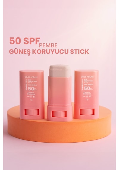 Bade Natural Ton Eşitleyici ve Yüksek Koruyucu Pembe Stick Güneş Kremi SPF50 16 G
